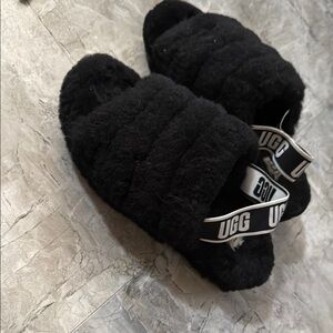 UGG Black Fluffy Slides